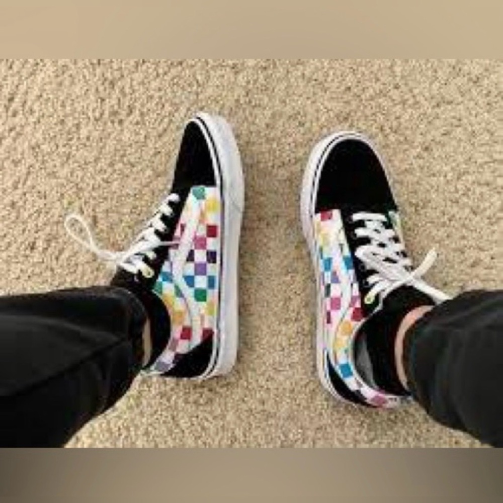 VANS Off The Wall Old Skool Rainbow Pride Checkerboard Lace Up Skater Sneakers - Picture 2 of 13